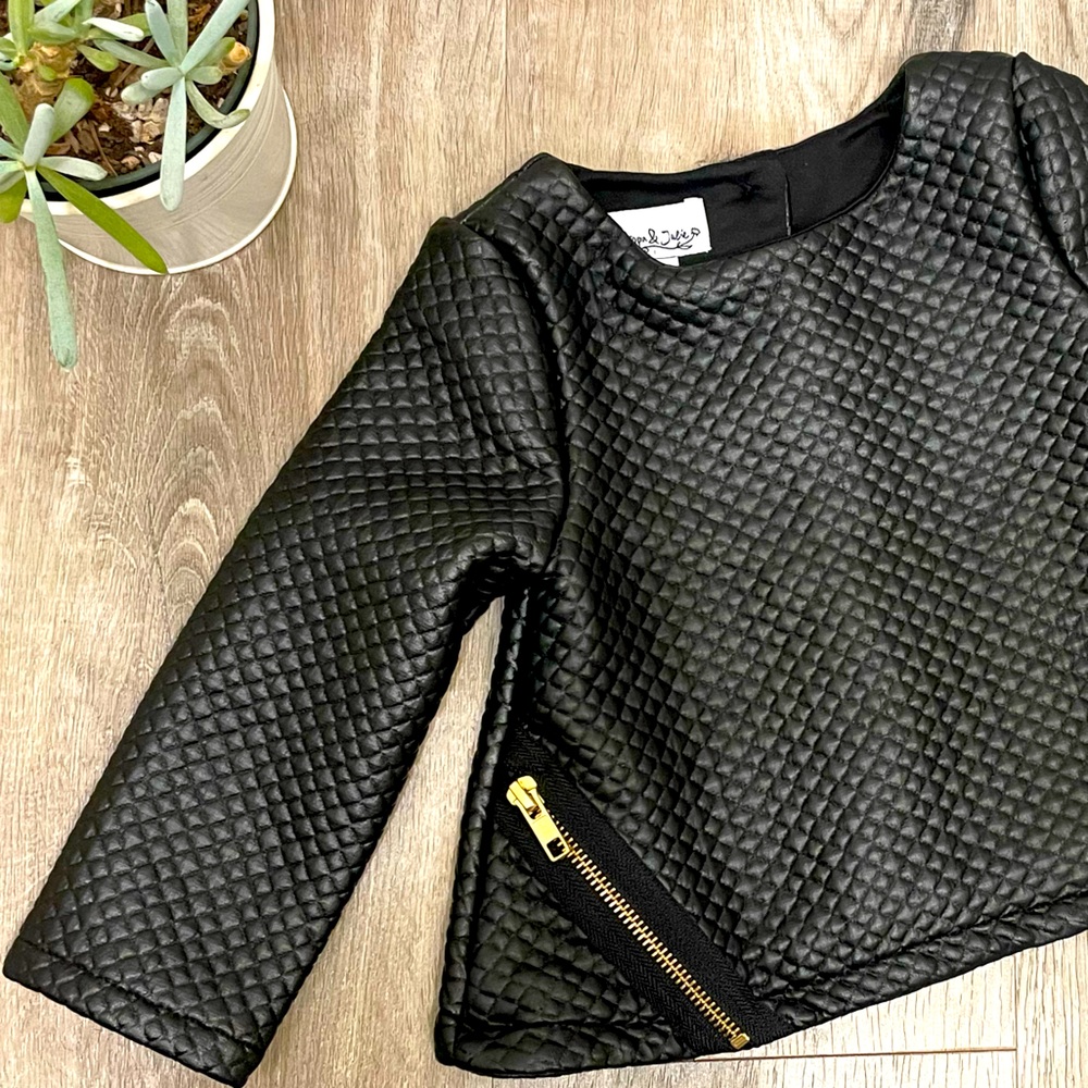 Faux Leather quilted top with gold metal zippers